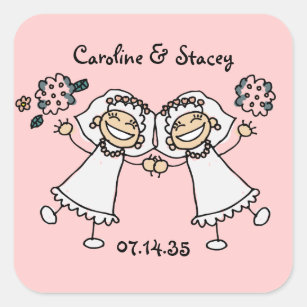 Cute Cartoon Bride Bride Lesbian Wedding Square Sticker