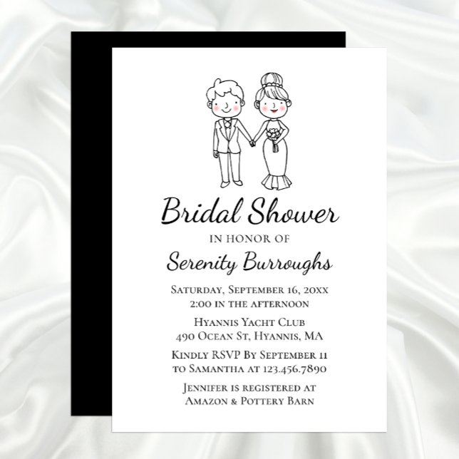 Cute Cartoon Bride Groom Black Bridal Shower  Invitation (Creator Uploaded)