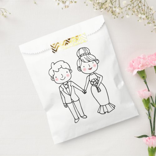 Cute Cartoon Bride Groom Engagement Wedding Favor Bag