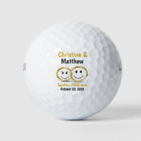 Cute Cartoon Bride Groom Gold Wedding Ring Favor Golf Balls