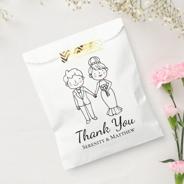 Cute Cartoon Bride Groom Thank You Wedding Favor Bag (Sealed)