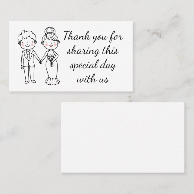 Cute Cartoon Bride Groom Thank You Wedding   Place Card (Front/Back)