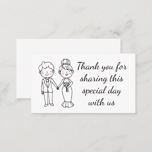 Cute Cartoon Bride Groom Thank You Wedding   Place Card
