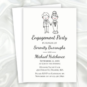 Cute Cartoon Bride Groom Wedding Engagement Party Invitation