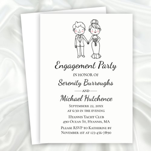 Cute Cartoon Bride Groom Wedding Engagement Party Invitation