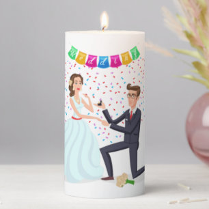 Cute Cartoon Bride & Groom Wedding Unity Pillar Candle