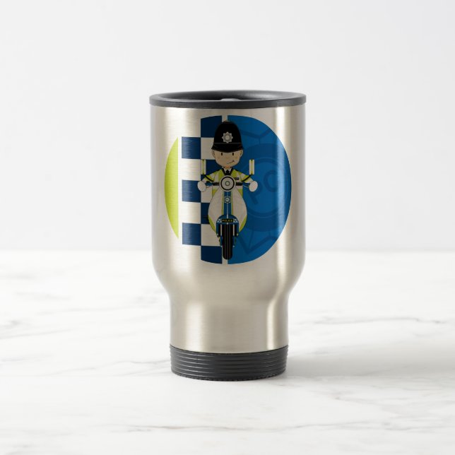 Cute Cartoon British Policeman Travel Mug (Center)