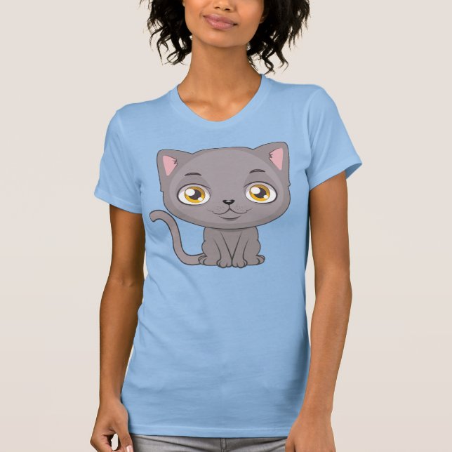 Cute Cartoon British Shorthair Cat T-Shirt (Front)