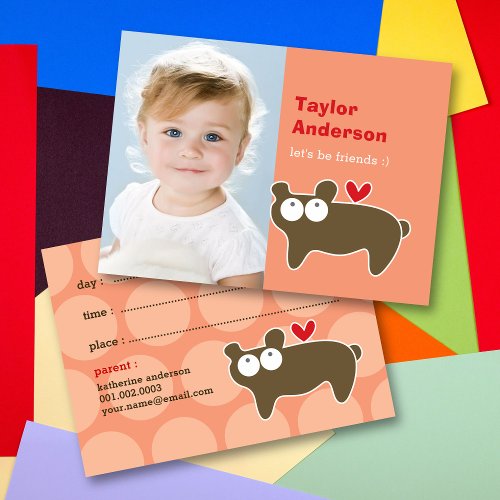 Cute Cartoon Brown Bear Photo Kids Play Date Calling Card