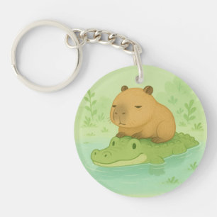 Cute cartoon Brown Capyba, Green Crocodile gift Keychain