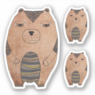 Cute Cartoon Brown Grizzly Bear Illustration Cut Sticker