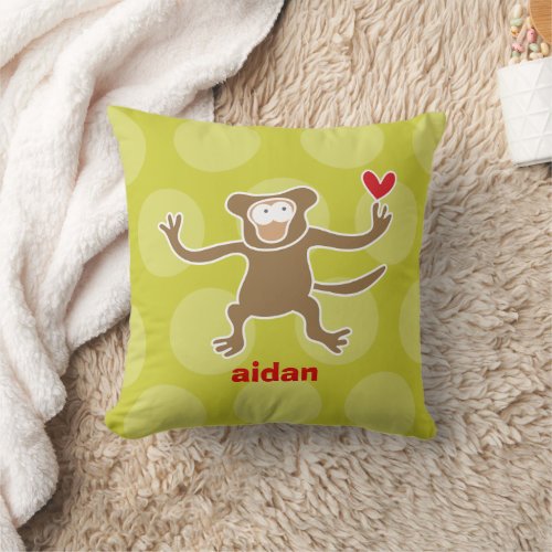 Cute Cartoon Brown Monkey Love Fun Dots Children Throw Pillow