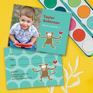 Cute Cartoon Brown Monkey Photo Kid's Play Date Calling Card
