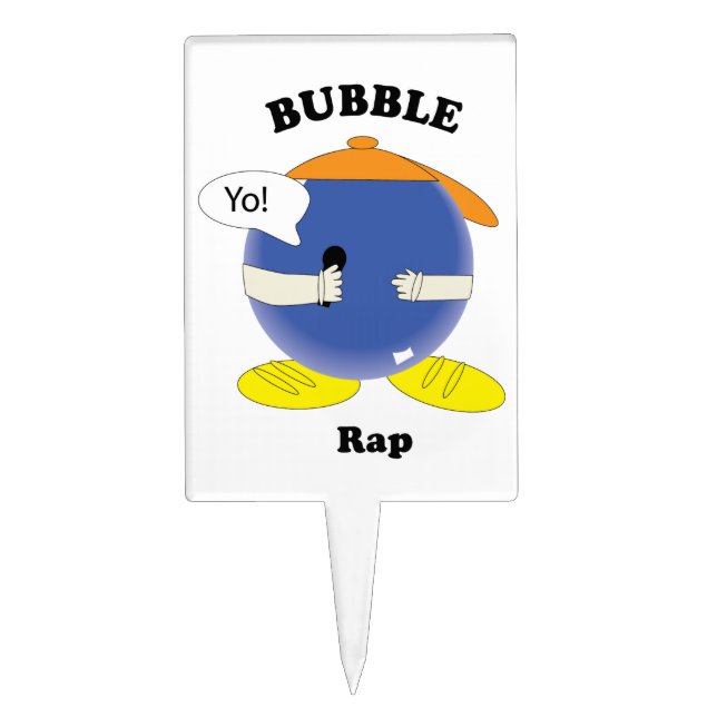 Cute Cartoon Bubble Character with Microphone Cake Topper (Front)