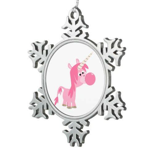 Cute Cartoon Bubble Gum Unicorn Pewter Ornament