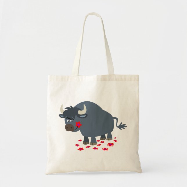 Cute Cartoon Bull and Red Bloom Bag (Front)