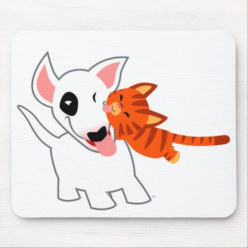 Cute Cartoon Bull Terrier and Kitten Mousepad