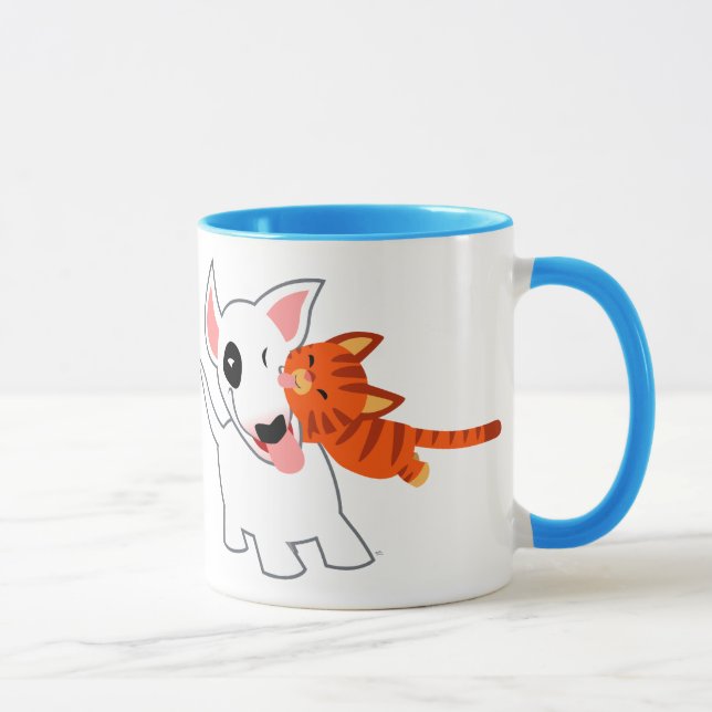 Cute Cartoon Bull Terrier and Kitten Mug (Right)