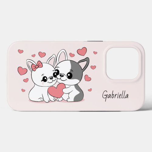 Cute Cartoon Bulldog Lovers Heart Valentineâs Day  iPhone 13 Pro Case