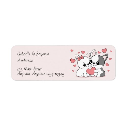 Cute Cartoon Bulldog Lovers Hearts Valentines Day Label