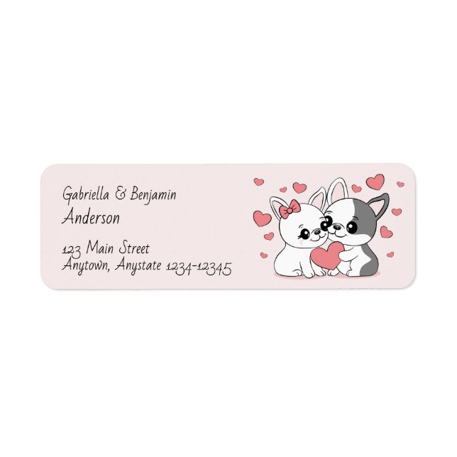 Cute Cartoon Bulldog Lovers Hearts Valentine’s Day Label (Front)