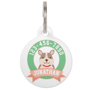 Cute Cartoon Bulldog Puppy Dog Custom Name Pet ID Tag