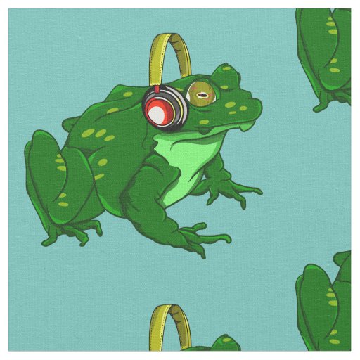 Cute Cartoon Bullfrog Wearing Headphones Fabric
