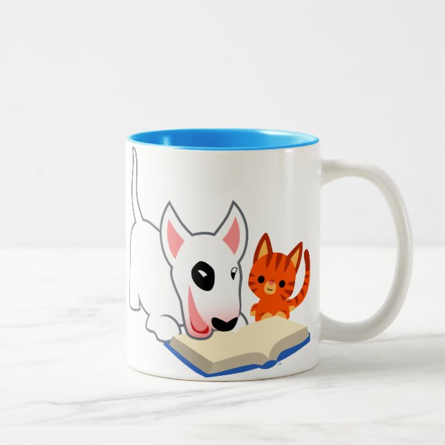 Cute Cartoon Bullie and Kitty with Book Mug (Right)