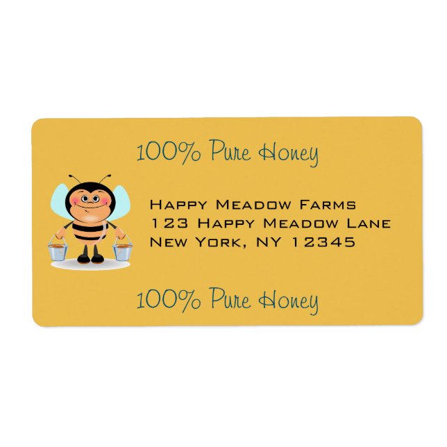 Cute Cartoon Bumble Bee Carrying Buckets of Honey Label (Front)