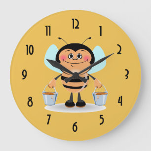 Cute Cartoon Bumble Bee Carrying Buckets of Honey Large Clock