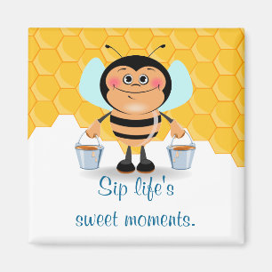 Cute Cartoon Bumble Bee Carrying Buckets of Honey Magnet