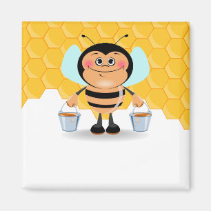 Cute Cartoon Bumble Bee Carrying Buckets of Honey Magnet