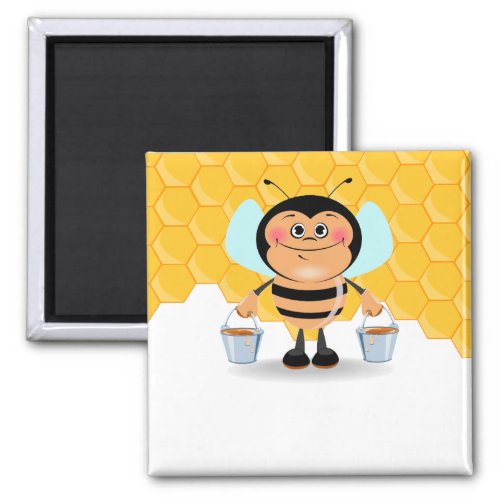 Cute Cartoon Bumble Bee Carrying Buckets of Honey Magnet