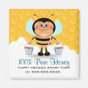 Cute Cartoon Bumble Bee Carrying Buckets of Honey Magnet