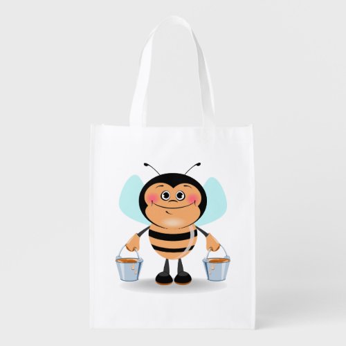 Cute Cartoon Bumble Bee Carrying Buckets of Honey Reusable Grocery Bag