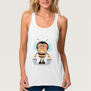 Cute Cartoon Bumble Bee Carrying Buckets of Honey Tank Top