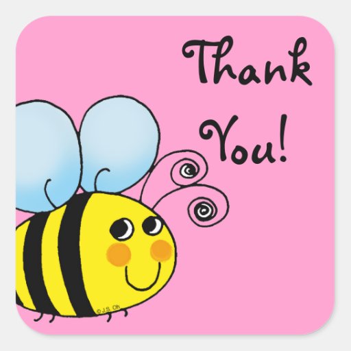 Cute cartoon bumble bee thank you square sticker | Zazzle