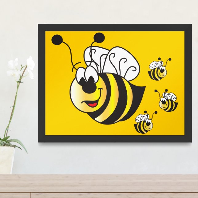 Cute Cartoon Bumble Bees Framed Art (Entryway)