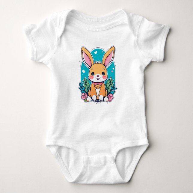 Cute Cartoon Bunny Baby Bodysuit (Front)