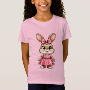 Cute Cartoon Bunny Dressed in Pink Polka Dot Dress T-Shirt