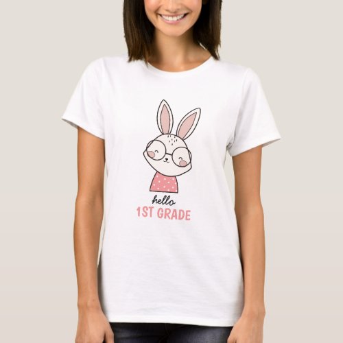Cute cartoon bunny hello 1st grade T_Shirt