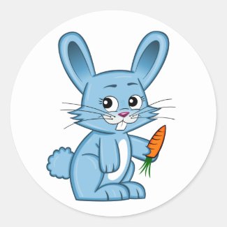 Cute Cartoon Bunny Holding Carrot Round Sticker