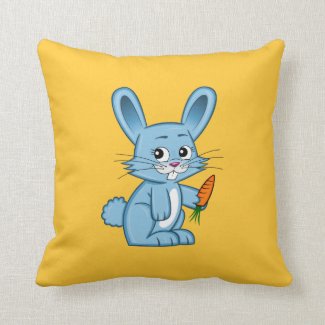 Cute Cartoon Bunny Holding Carrot Throw Pillow