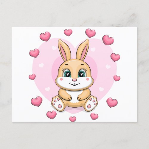 Cute cartoon bunny in a heart frame postcard