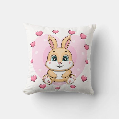 Cute cartoon bunny in a heart frame throw pillow