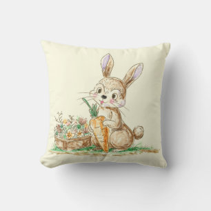 Cute Cartoon Bunny Rabbit Sketch Throw Pillow
