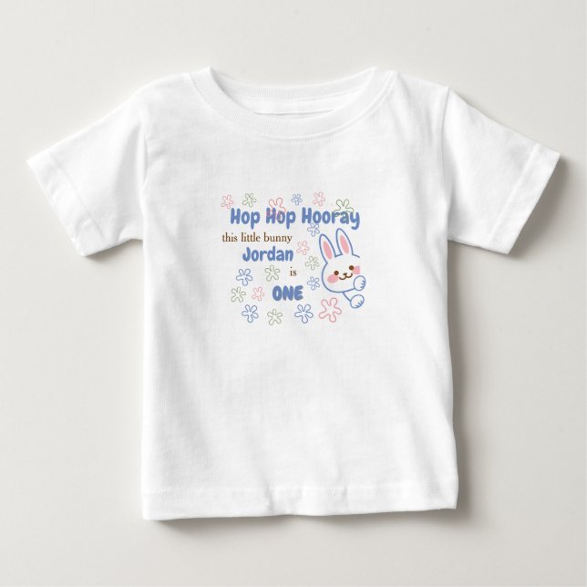 Cute Cartoon Bunny Turning One Boys 1st Birthday  Baby T-Shirt (Front)