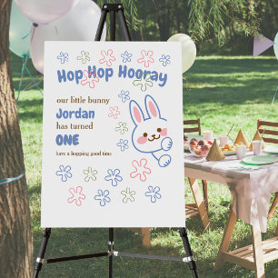 Cute Cartoon Bunny Turning One Boys 1st Birthday Foam Board