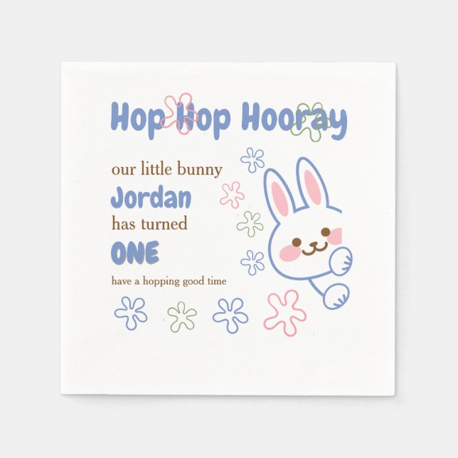 Cute Cartoon Bunny Turning One Boys 1st Birthday  Napkins (Front)