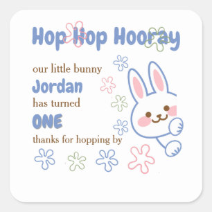 Cute Cartoon Bunny Turning One Boys 1st Birthday Square Sticker